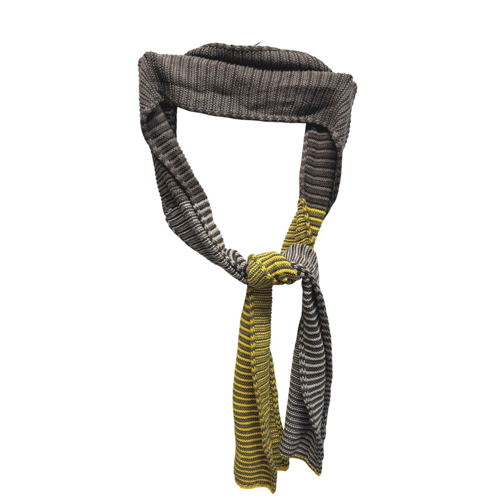 Vintage Echo Striped Knit Scarf Brown Grey Yellow Retro Eclectic Winter Cozy